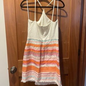 Anthropologie Hutch Kalyn Halter Dress 12 Cream Pink Orange Faux Wrap Skirt